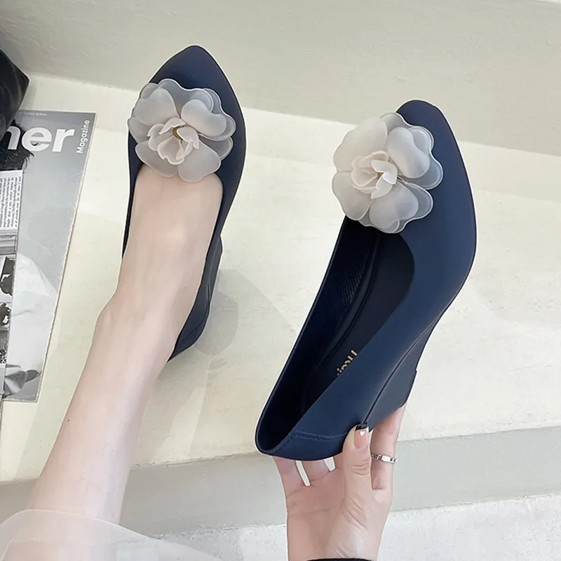 Save Big on Bulk Clear Jelly Shoes Women Clear Flower Jelly Wedges Shoes  Woman Pointed Toe Plastic Med High Heels Shoes Platform PVC Floral Pumps