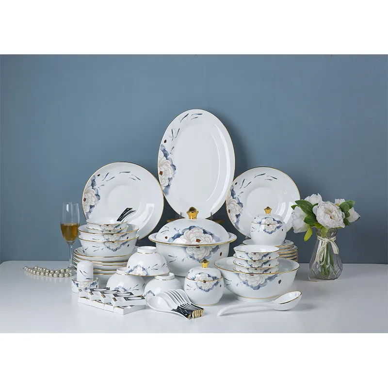 Jingdezhen Yicong Gold Jade Lotus Rhyme Plates Set Of 12 Fine White ...