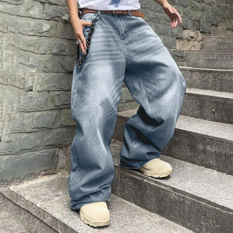 Men's Vintage Baggy Cargo Jeans - Loose Fit, Multiple Pockets, Distressed Denim, Casual Hip Hop Style