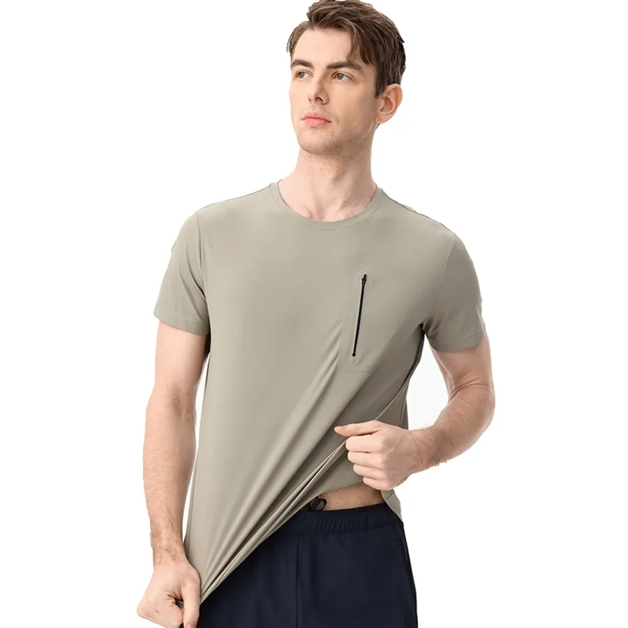 Men's Designer Ice Silk Cotton Merino Wool T Shirt With Pocket