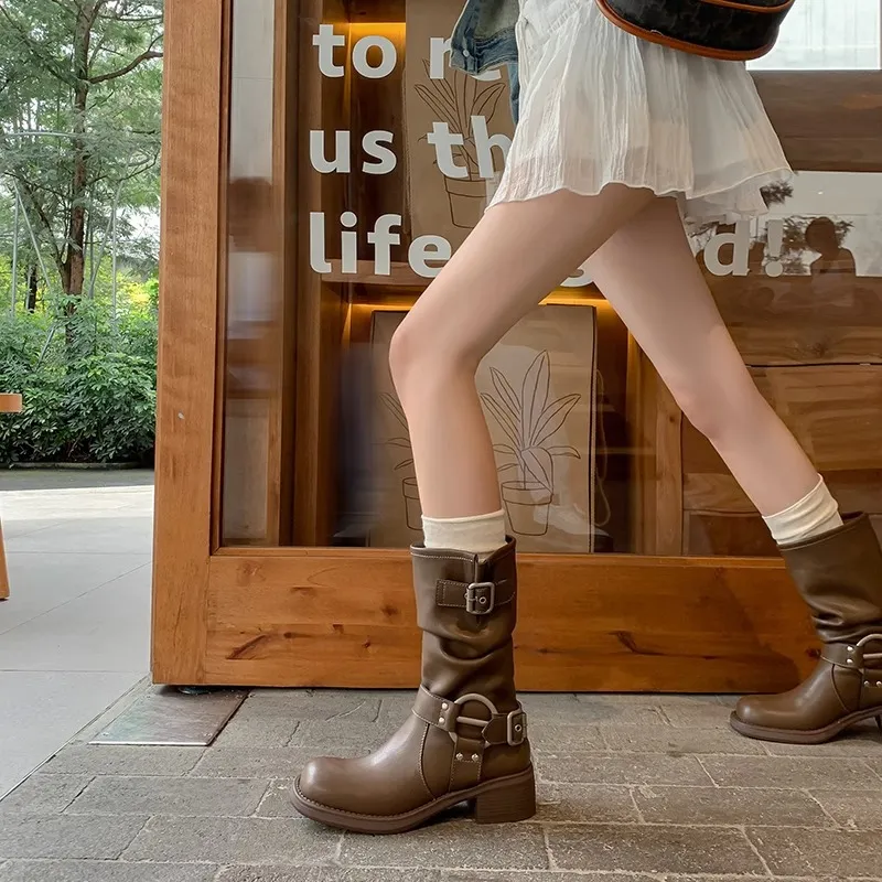 Chunky Designer PU Leather Platform Ankle Buckler Boots For Chunky Designer PU Leather Platform Ankle Buckler Boots For