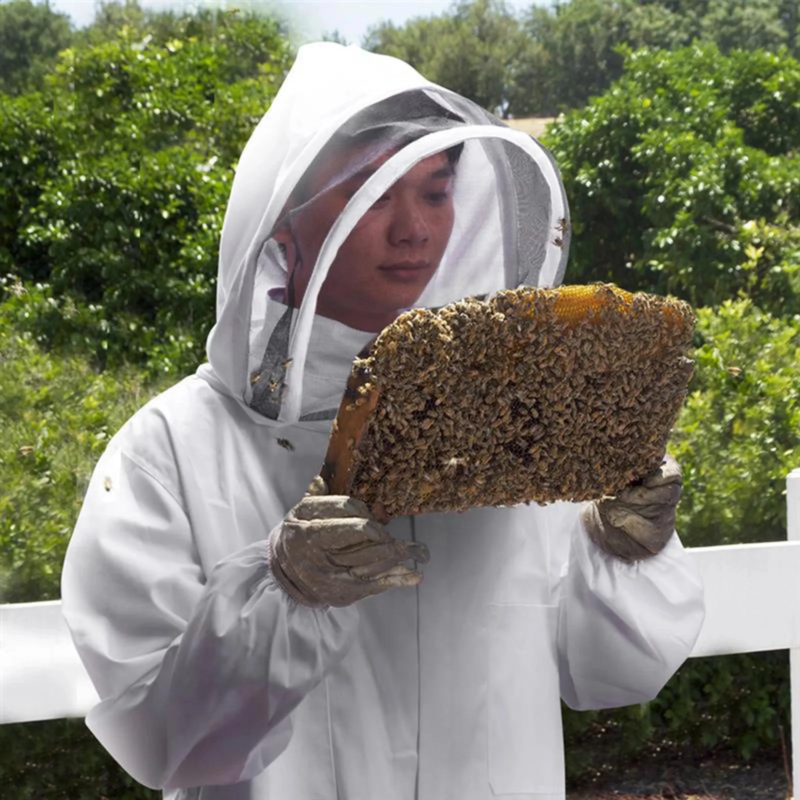 Full Body Beekeeper Suit Professional Beekeeping Jacket Outfit Veil Hood Gloves
