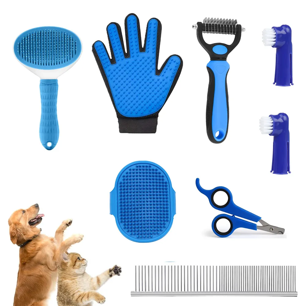 9-Piece Dog Grooming Brush Kit – Self-Cleaning Slicker, Shedding Comb, Nail Clippers, Scissors & Storage Bag - View #6