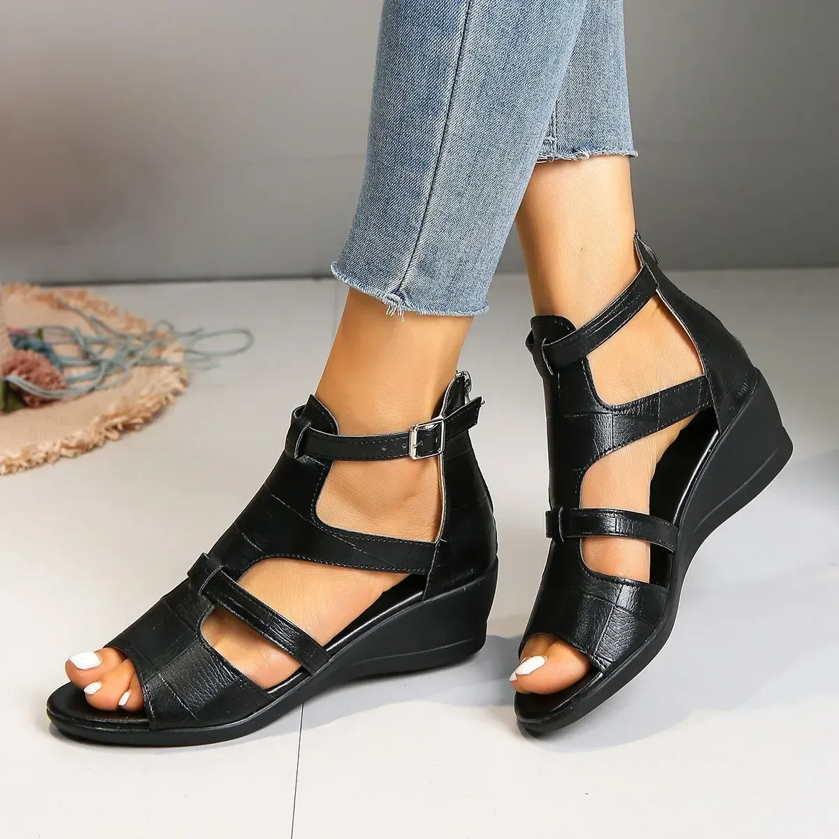 Bulk Platform Wedge Sandals Womens Buckled Open Toe Casual Shoes