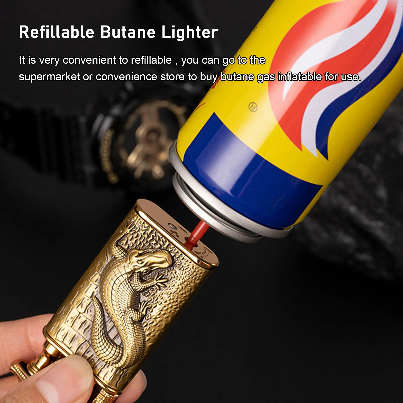 2-Pack Cool Butane Lighter, Windproof & Reusable Torch Lighter Set Adjustable Flame Ideal Campfires Grilling Everyday Use Men Outdoor Enthusiasts Gas No