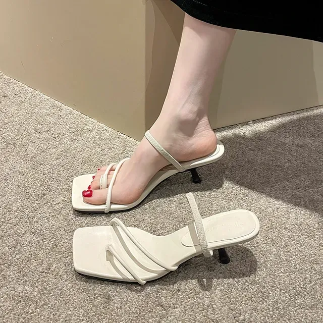 Summer Slippers For Women Square Toe Casual Sandals With Narrow