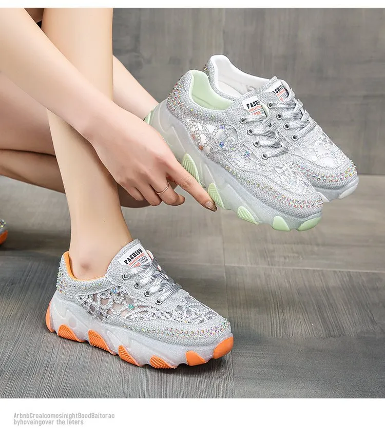 LUCKY STEP Rhinestone Fashion Sneakers | Sparkly Bling Wedding Bridal