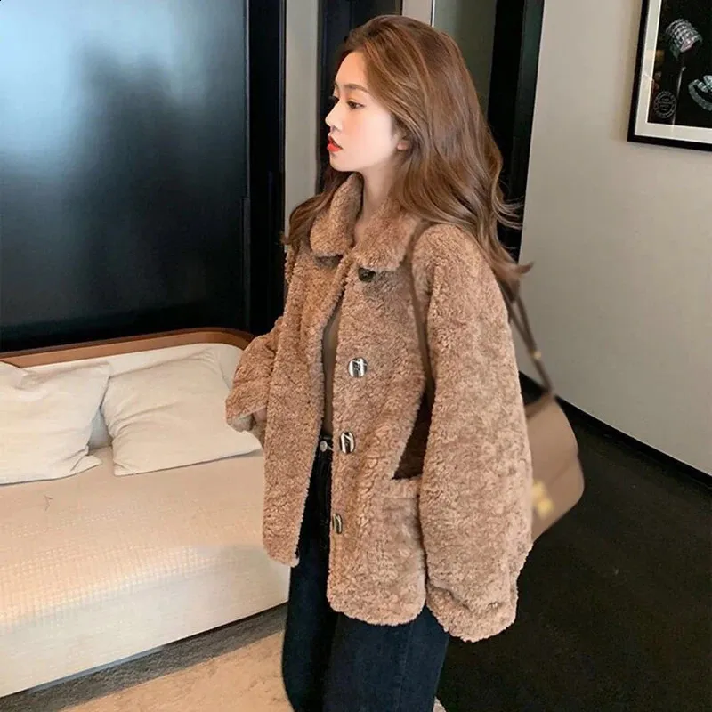 Artificial Lamb Plush Jacket Women Autumn Winter Long Sleeve Loose