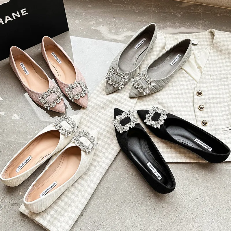 Save Big on Bulk Striped Ballet Flats Sparkly Flats Women's Pointed Toe  Loafers: Striped Fabric Ballet Flats With Stone Detail, Elegant Bridal  Shoes - Main Image