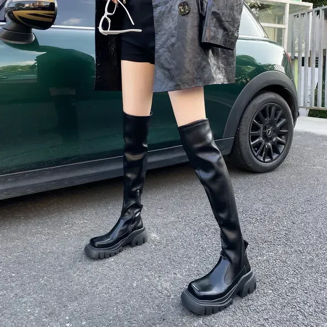 【mnem】1155 Platform Sole Long Boots (9cm) Women's Black Thigh-High Platform boots near me with
