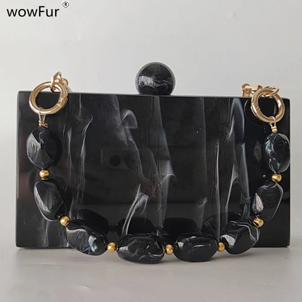 Women's Acrylic Clutch Purse - Marble Glitter Evening Bag, Shoulder Strap, For Wedding, Prom, Party