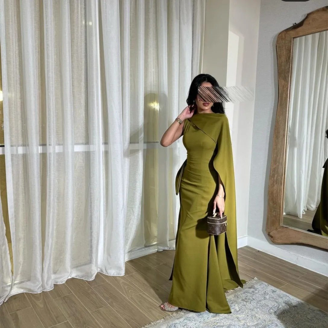 Long Green Crepe Evening Dress with Cape, Mermaid Silhouette, Jewel Neck,  Floor-Length Formal Prom Gown for Women from Dhgate Evening Dresses - price  102.3