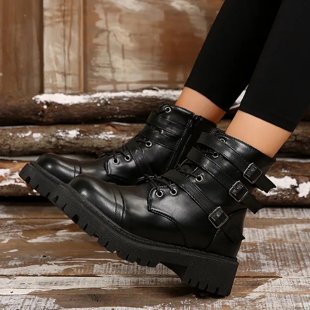2024 Plus Size Punk Style Buckle Combat Boots With Thick Platform Ankle Booties PU Leather Womens Platform Motorcycle Boots For Women From Dh5120111 16.76 DHgate.Com