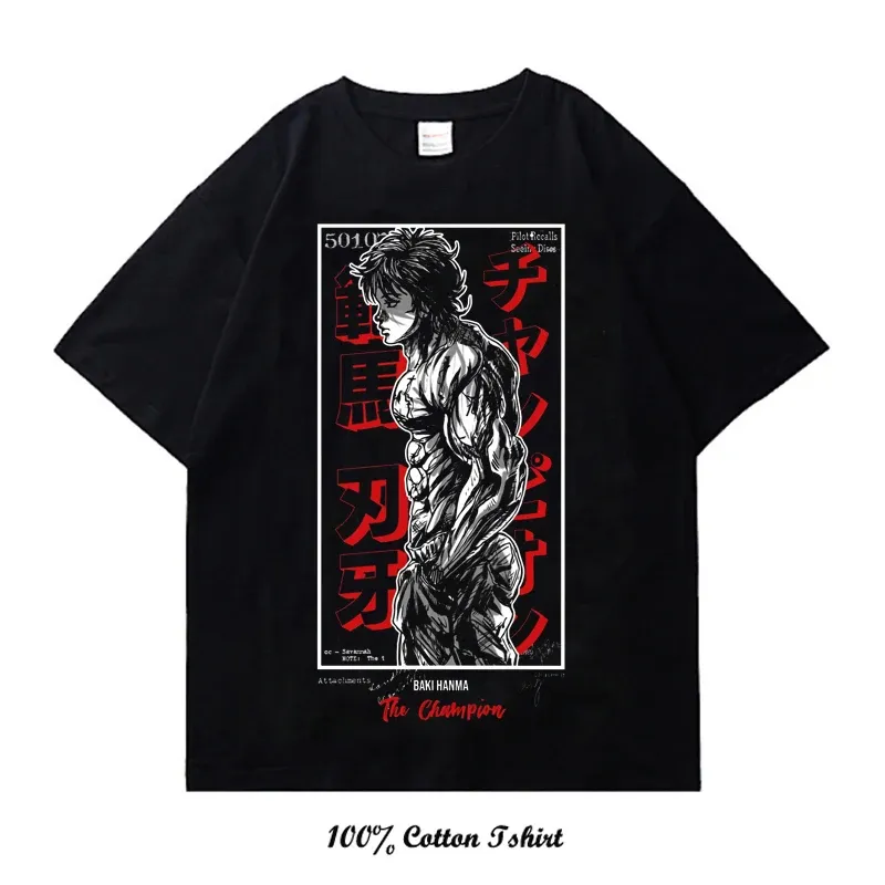 BAKI Baki Anime Character Print T-Shirt Men's M Size unclear black type Vintage Second Hand