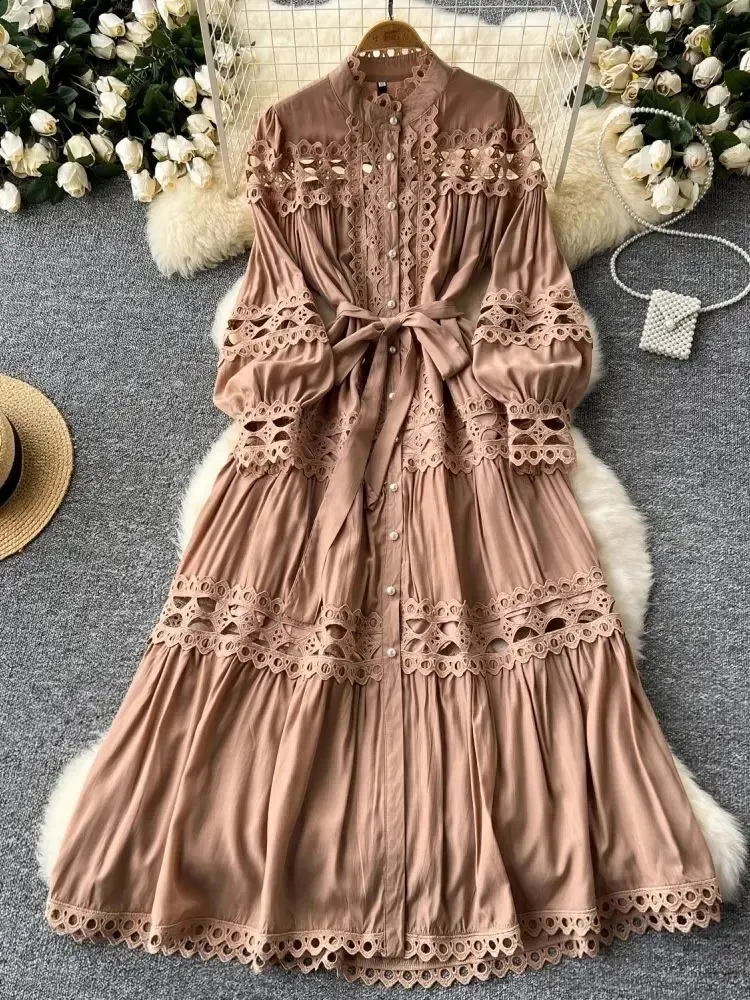 loose chest dress LanaWest Women's Summer V-Neck Chest Patchwork Frill Trim Fashion Design Loose Hem Bohemian Style Vacation Dress