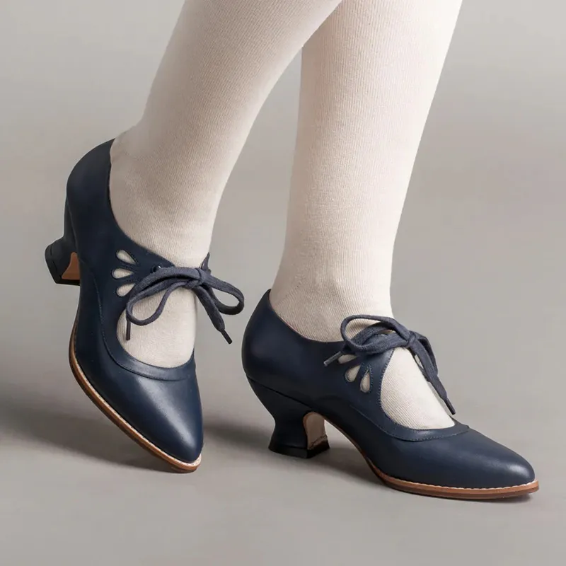 ladies navy blue dress pumps The Victoria Navy Blue Leather Block Heel Pump Women Shoe  Vinci Leather  Shoes