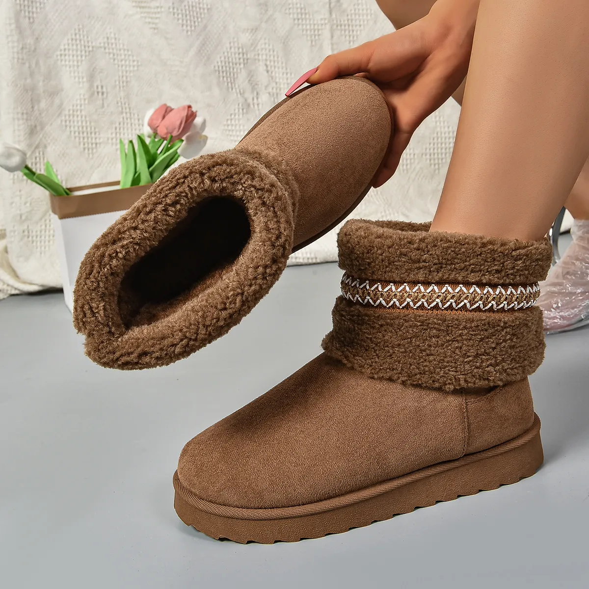 Women's Striped Plush Warm Winter Snow Boots with Faux Fur - Comfortable Slip-On Ankle Boots from Dhgate Boots - price 77.39 Women's Striped Plush Warm Winter Snow Boots with Faux Fur - Comfortable Slip-On Ankle Boots from Dhgate Boots - price 77.39