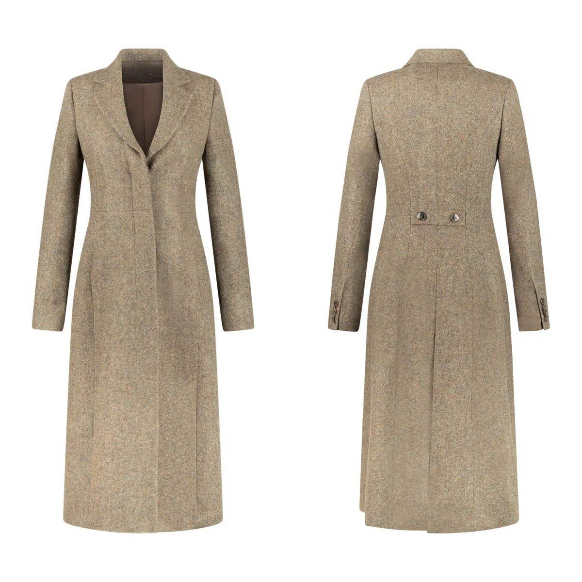 Women Winter Long Coat Fashion Tweed Jacket Vintage From