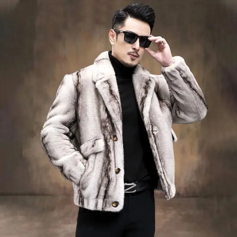 Mens Fur Coat Faux Fur Coat Men Ferret Mens Winter Jacket Tailored Collar Male Coat Mink Fur Winter Man Coat 240830