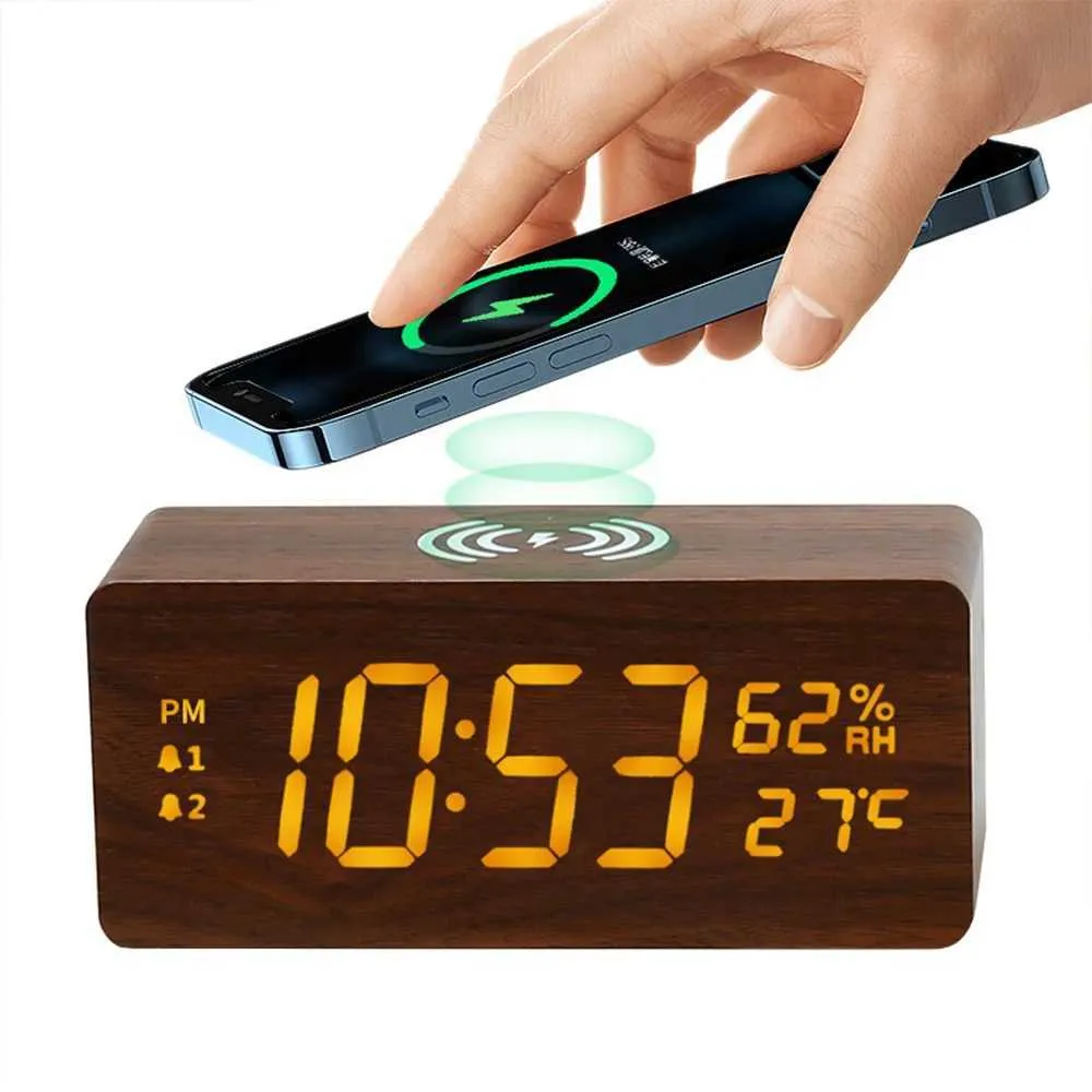 Y240904 USB Wooden Digital Alarm Clocks Wireless... From Thousand_alley ...