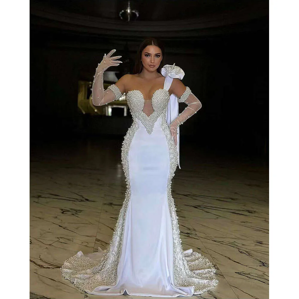 sachin and babi light blue dress Open-Back Pearl-Draped Bridal Gown – HAREM's Brides main image 1