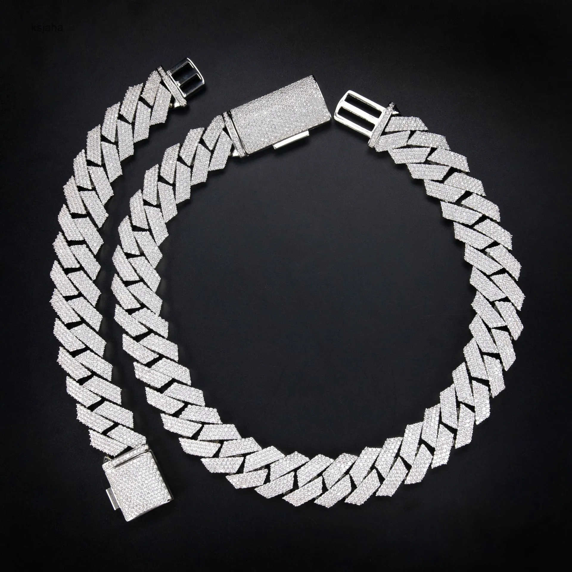Bracciale personalizzato con catena cubana Miami K da 20 mm e 4 file di moissanite, in argento Sterling, per uomo_voghion.com
