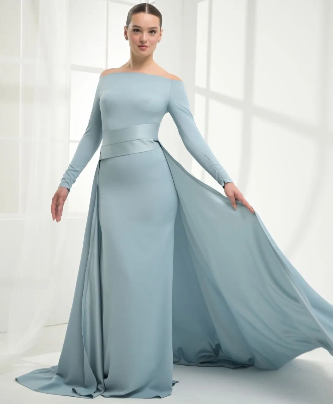 strapless open back dress Pink Modest Drape Sleeves Pleated Chiffon Evening Dress 20W main image 0