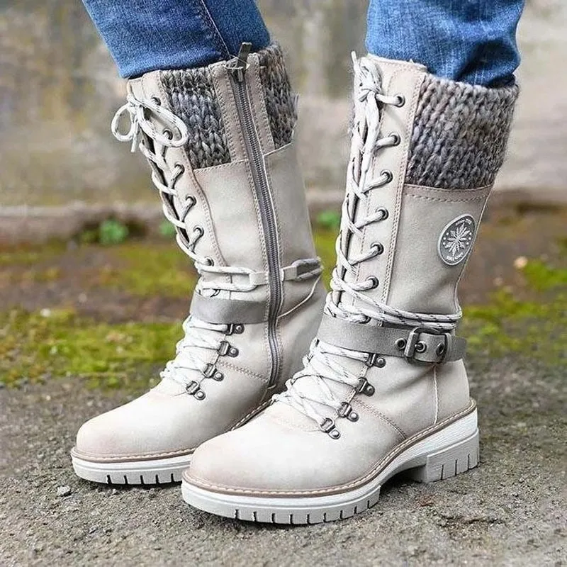 Women's Side Zip Mid-Calf Square Toe Casual Boots with Medium Heel Winter  2024 - Main Image