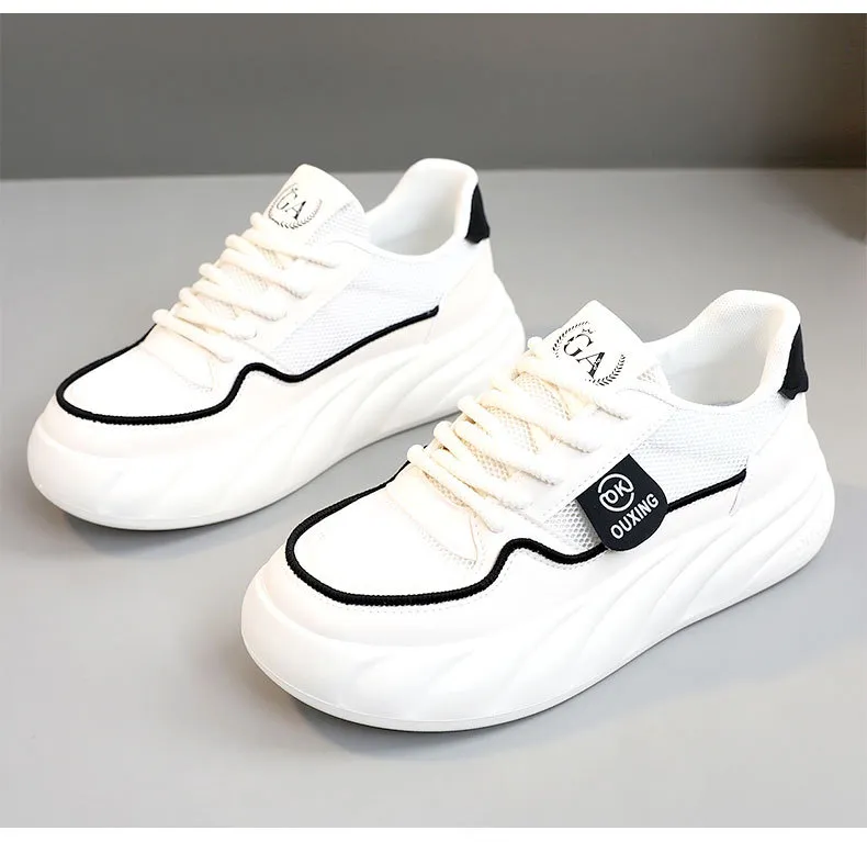 Womens Fashion Sneakers: White Casual Lace Up Platform