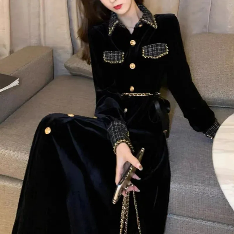green emerald velvet dress Fame Court Gold Black Velvet Waist Black Dress