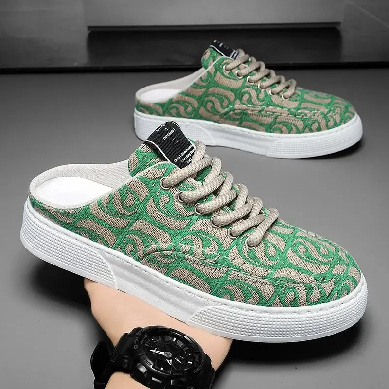 Save Big on Bulk Men Canvas Shoes Slipper Canvas Flat Half Slippers For Men  Outdoor Summer Mules Sandals Man Fun Trend 2024 Rubber Designer Pvc Mens