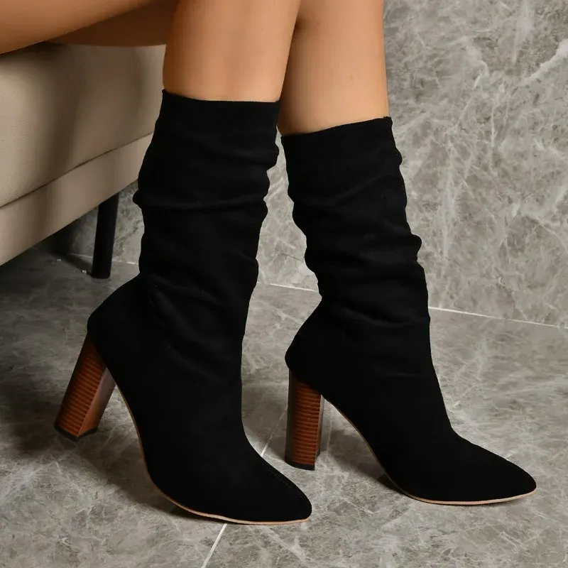 Bottines Femme Imperméables à Bout Pointu - Talon Bas Avec Strass - Confortables Pour Marche