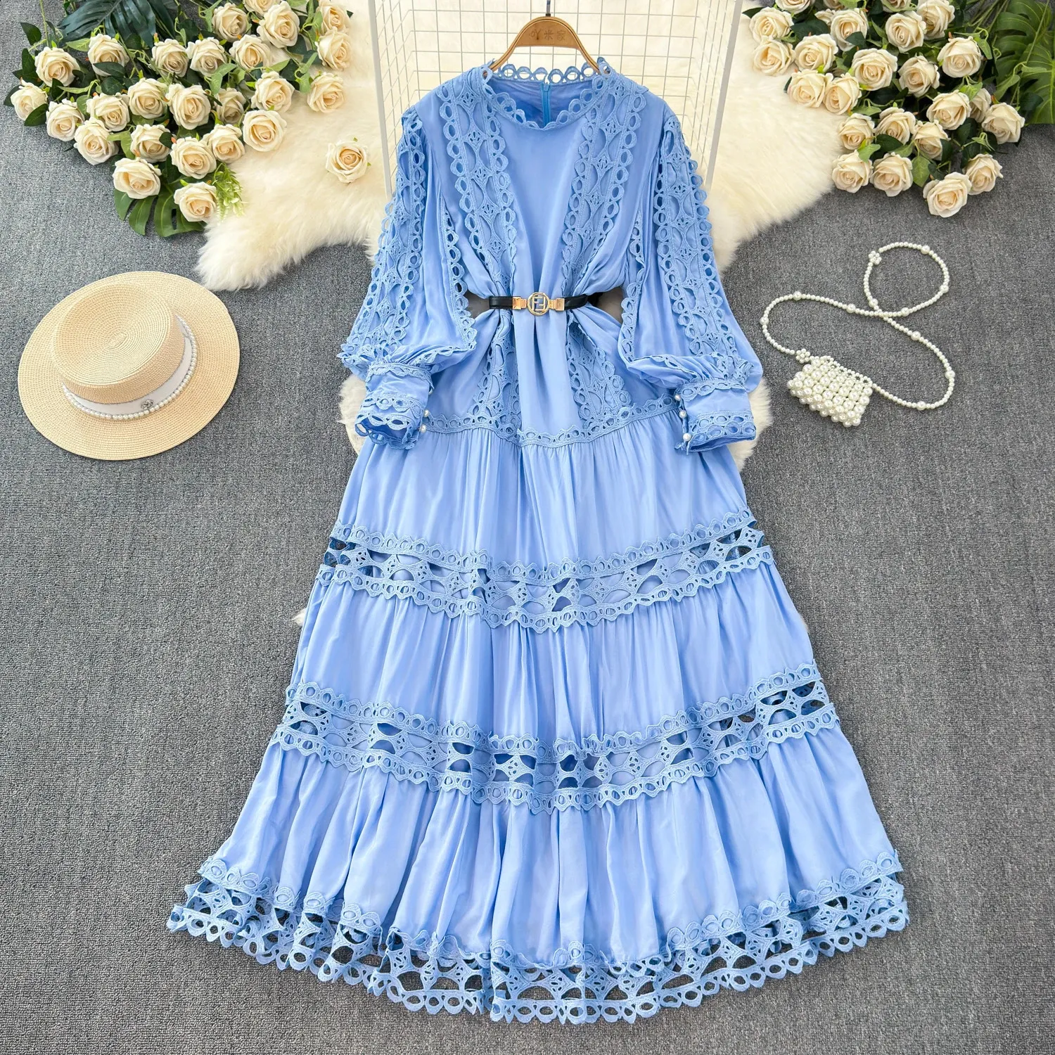 DHgate.com:Womens Crochet Lace Hollow O-Neck Tank Dress with
