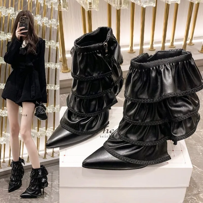 Botas De Combate De Plataforma Para Mujer, Botines De Tacón Grueso, Con Cordones, Botas Cortas De Otoño Con Cremallera Lateral, Botas Góticas Punk, Para Mujer, Negro -, 5