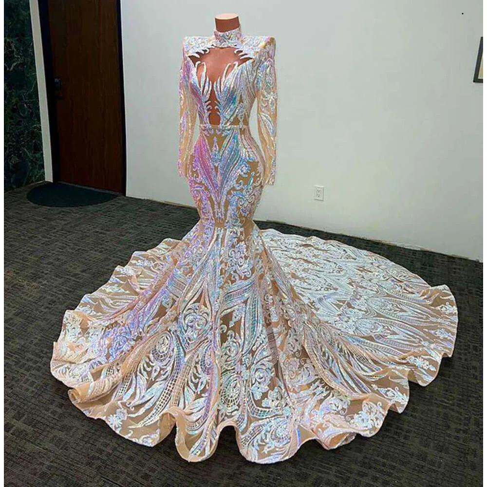 Glitter Mermaid One-shoulder Long Sleeve Backless Paillette Prom Dress,DP448 main image 1