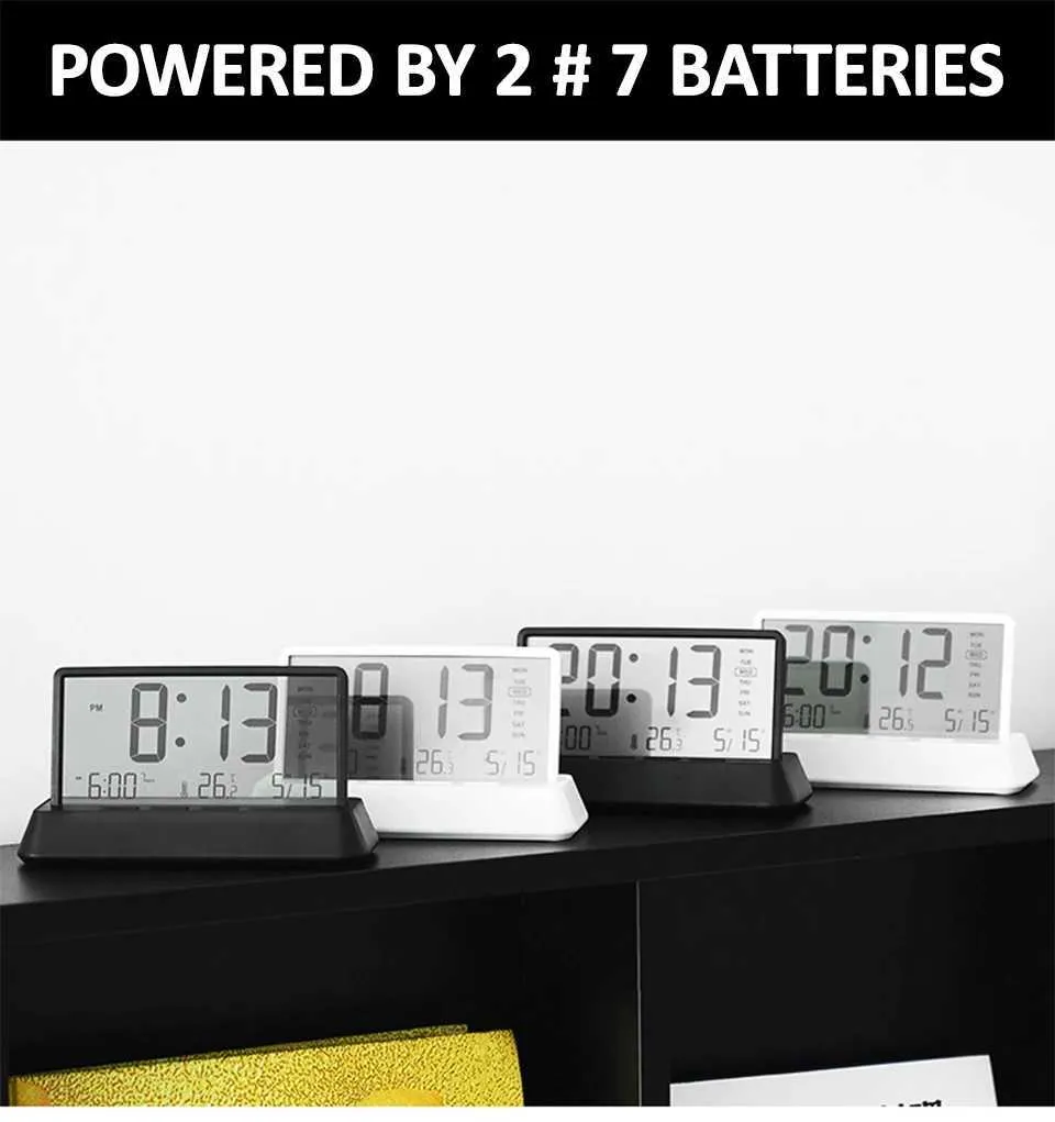 Horloge Miroir Numérique Réveil De Table, Horloge De Bureau Avec Date, Heure, Température, Plastique Blanc