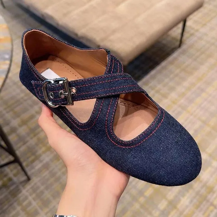Denim Mary Janes Shoes: Flat Platform, Round Toe Casual Cute Style!  Shop Now!