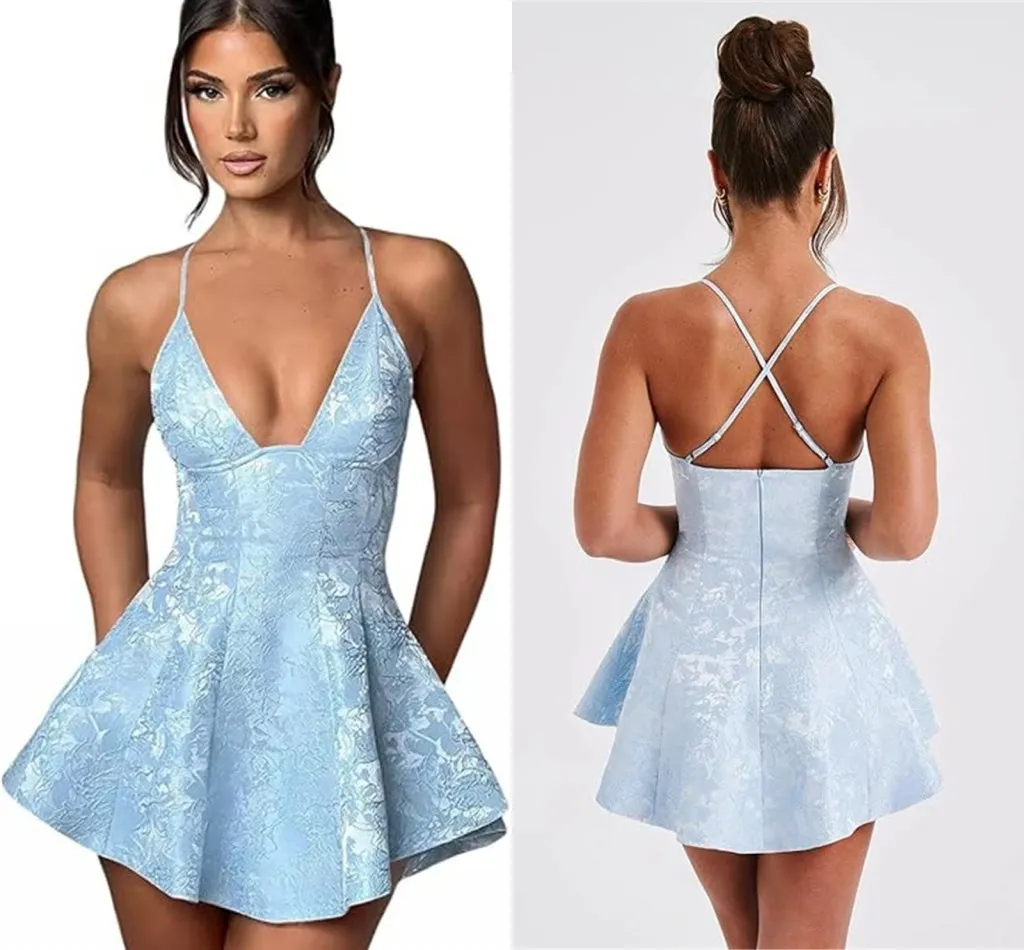 slim fit dress slacks Zapaka Women Sparkly Lilac Short Homecoming Dress with Embroidery Corset Open Back Sequins Cocktail Dress, Blue / US2