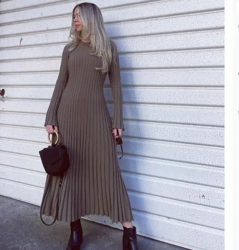 Womens floor-length knit ribbed dress with chiffon jersey fabric, O-neck,  short sleeves, autumn/winter from Dhgate Basic & Casual Dresses - price  51.79