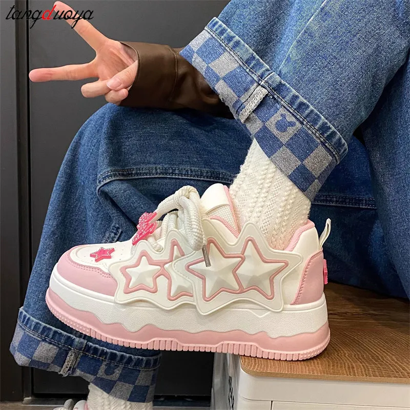 Pink Star Platform Sneakers With Stars Trendy Platform Sneakers