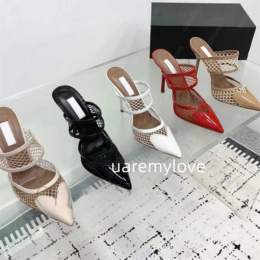 Designer Wedge Height Boosting Brand Pointed Cat Heel Women s High Heels Soft Bottom Summer Stiletto Leather High Heels Heart shaped Mesh Party