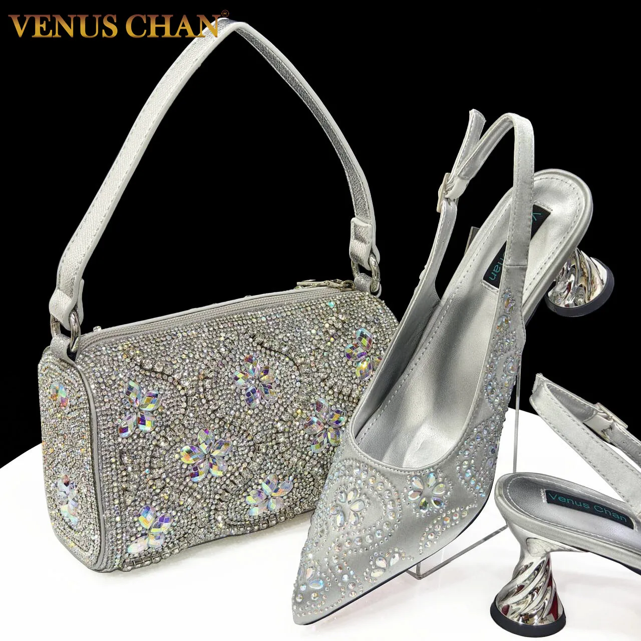 Elegant Silver Wedding Shoes with Matching Bag Italian Design, Premium  Quality, Shop Now!