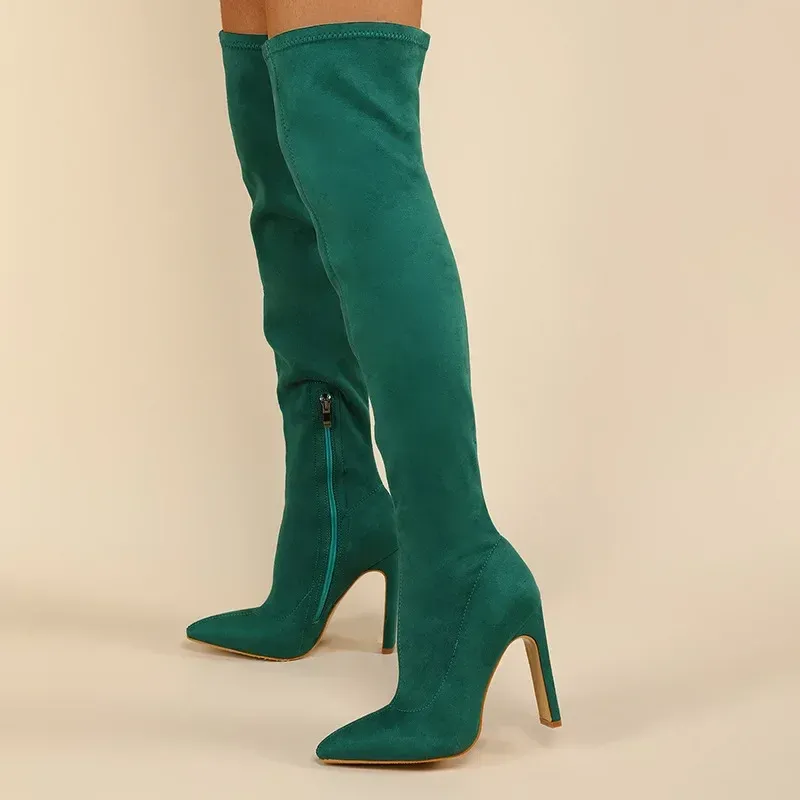 Sexy Over The Knee Boots Womens Suede Stretch Thigh High Zip Elastic ...