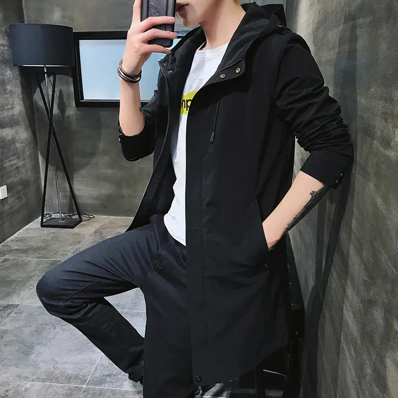 Mens Mens Windbreaker With Hood Fashionable Autumn Trench