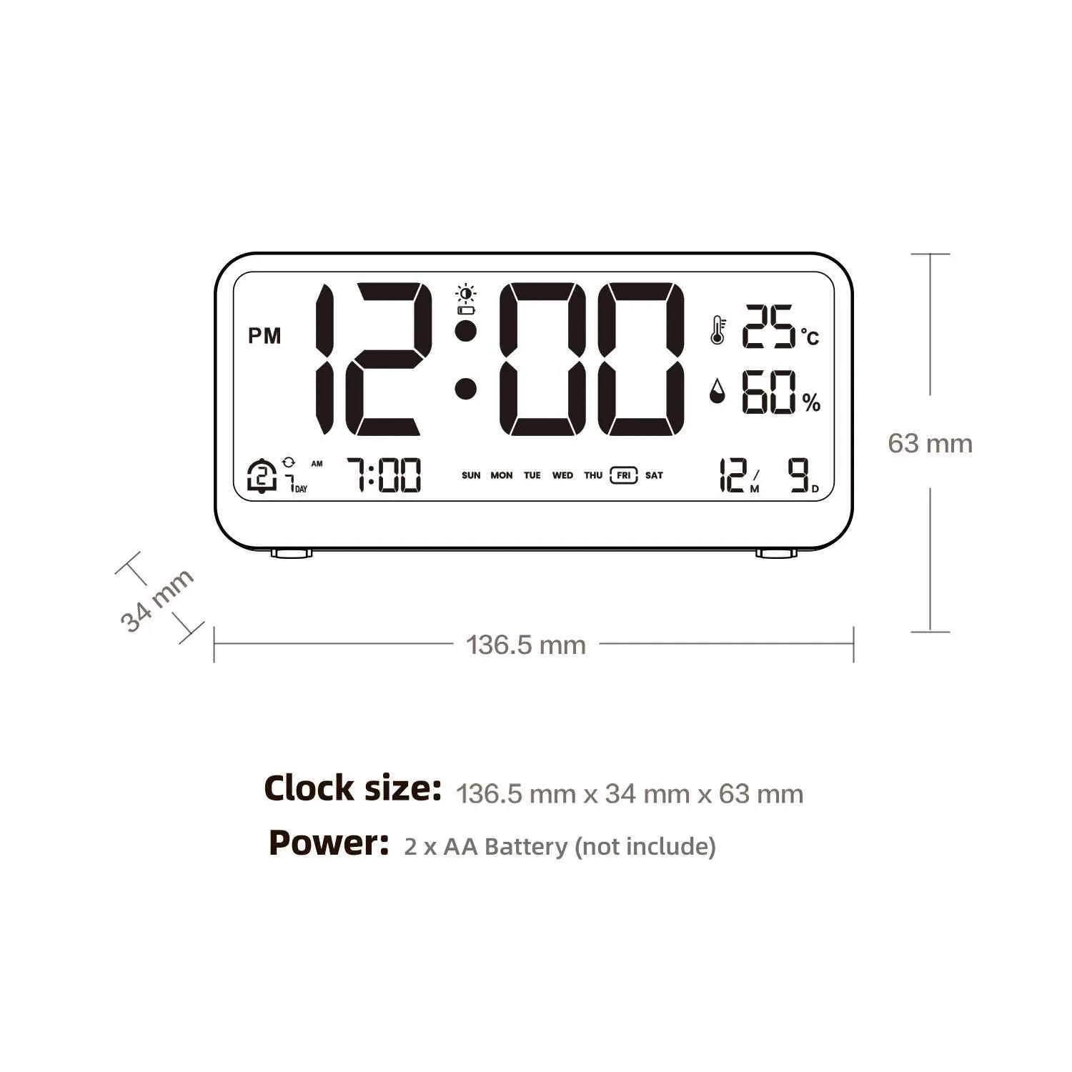 Horloge murale numérique large 9 pouces blanc et bleu, température,réglage automatique de la luminosité, fonction d'alarme LED électronique 12/24h | Leroy Merlin