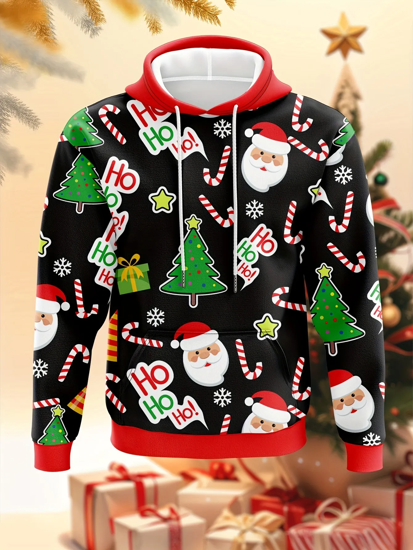Christmas Shirts For Men Novelty Santa Print Hoodie For Men, Soft