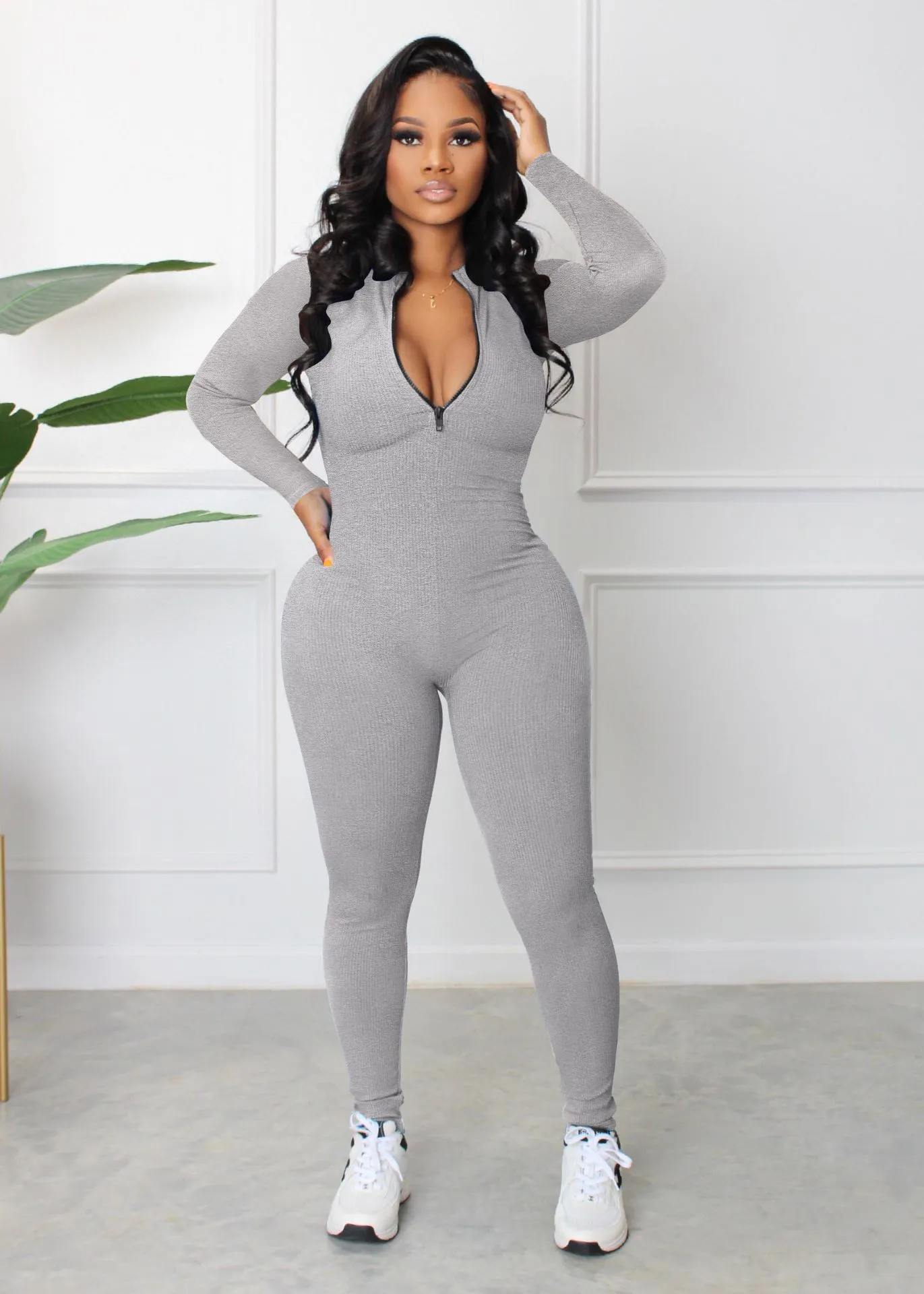 Womens Ribbed Bodycon Jumpsuit Long Sleeve O Neck One Piece Playsuit For Casual Streetwear And Ribbed Romper From Firststop998 18.1 DHgate.Com