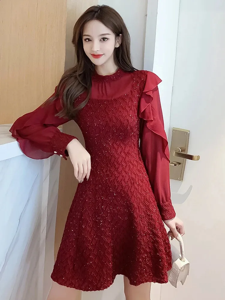 Ruffle Mesh Splicing Mini Dress with Stand-up Collar and Short Sleeves,  Floor-Length, Chiffon Jersey Fabric from Dhgate Basic & Casual Dresses -  price 74.06
