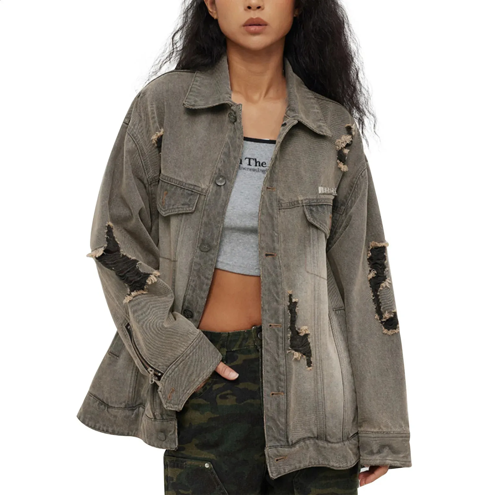 Womens Dark Denim Oversized Denim Jacket Women With Large Pockets Y2K Fashion From Lian01 24.28 DHgate.Com