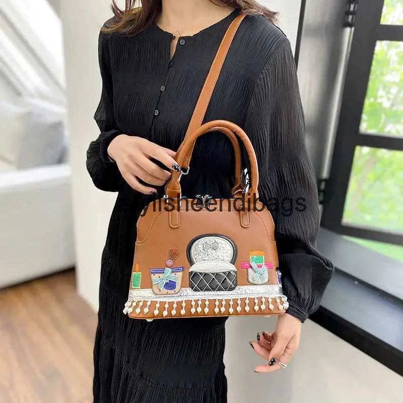 Totes High quality embroidered fabric for womens handbags luxury designer cross shaped bag cute shoulder brand shell stylisheendibags H240904